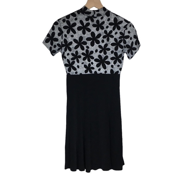 VINTAGE Joule Mini Dress 90s Floral Mod Retro Mock Neck Stretchy Size Medium - Picture 5 of 9